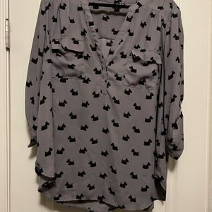Gray Blouse with Dog Print